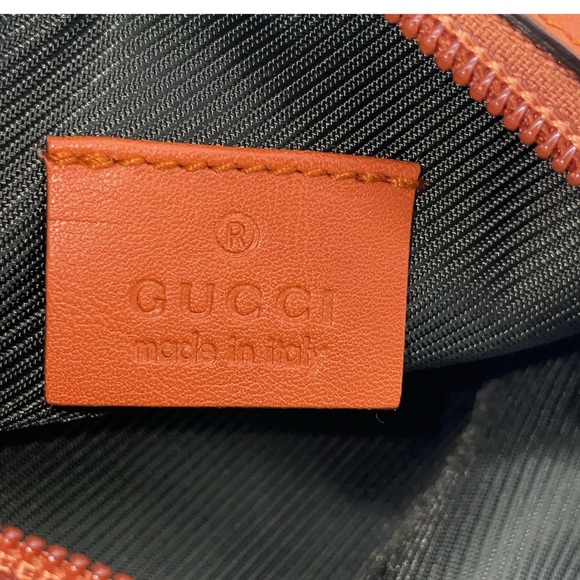 Gucci Tan and Brown Monogram Pouch with Orange Zipper - Picture 9 of 10